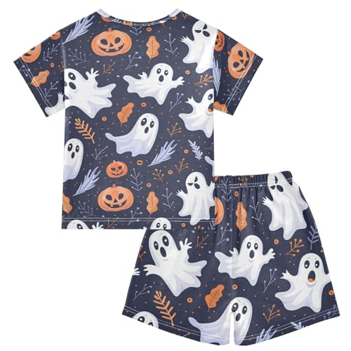 ALAZA Halloween Pumpkin Navy Blue Pajamas Short Sleeve 2 Piece Sleepwear Top and Bottom Pajama Set Unisex2