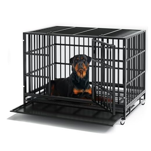 ITORI 48 inch XXL Heavy Duty Indestructible Dog Crate, Dog Cage Kennel Crate and Playpen for Training Large Dog Indoor Outdoor with Double Doors & Locks Design Included Lockable Wheels Removable Tray