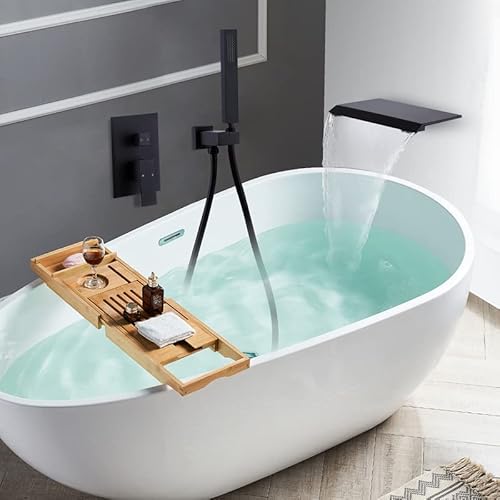 Azos Bath Spout Wall Mounted Waterfall Bathtub Faucet High Flow Tub Spout Shower Attachment, Multiple Uses Bathroom Sink And Tub Fixtures, Black Tub Spout Adapter #TOP1