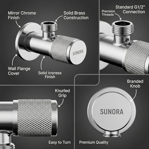 Image of InArt Sunora, Brass Angle Valve With Wall Flange, Chrome (2-Piece Set) 1 /2 Inch Wall Mounted Valve | Chrome Finish | Leak-Proof & Durable Bathroom Fitting