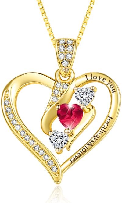 Heart Necklaces for Women 14K 18K Gold Plated Dainty Heart Birthstone Necklace Everyday Jewelry Anniversary Christmas Birthday Gifts for Wife Mom