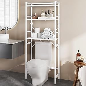 Denkee Over The Toilet Storage Rack, 3-Tier Over Toilet Bathroom Organizer, Bathroom Space Saver Shelf, Easy to Assemble, White (25L x 10W x 63H)