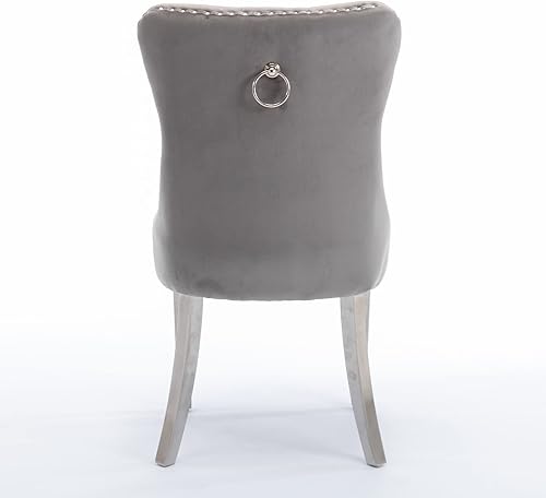 Miniatura 98 de i-POOK Juego de 2 sillas de comedor tapizadas de terciopelo, sillas de comedor con respaldo de alas con tirador de anillo, ribete de cabeza de clavo