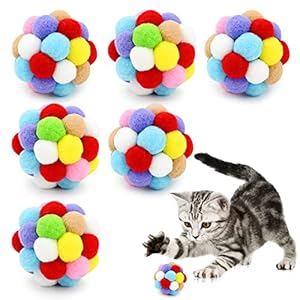 Jodsen 6 Stück Bunte Pom Pom Katzenbälle