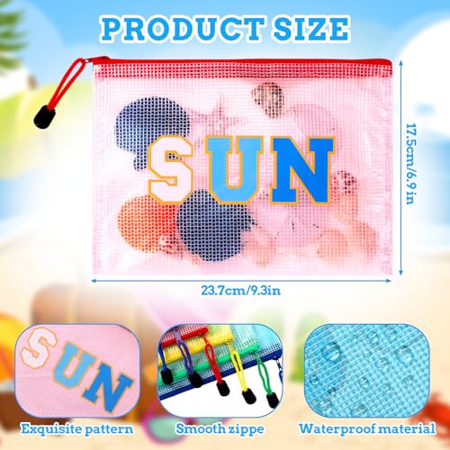 Kacctyen 12 Pcs Clear Sun Makeup Bag Beach Pool Summer Waterproof Makeup Sunscreen Pouch Portable Travel Preppy Mesh Bag Zipper Pouch Toiletry Storage Women Gift for Cosmetic Accessories(Blue,Sun)2