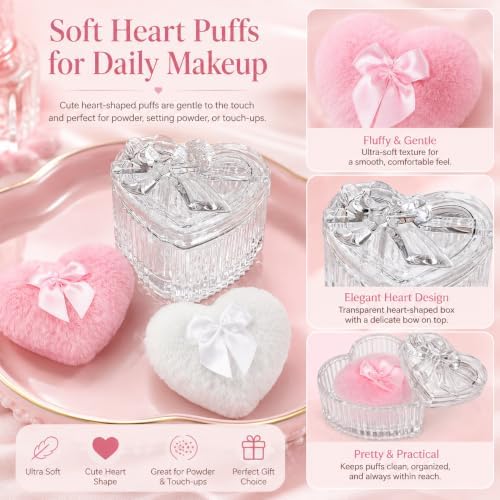 ZYNVORA Dusting powder container with puff, Heart Glass powder puff and container Set for Body Powder, Clear Decorative Jar with Soft Velvet Puff for Vanity Bathroom Decor - 2