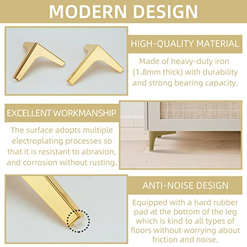Litlandstar 4 Pcs Metal Furniture Legs, 4 Inch Heavy Duty Metal Triangle Furniture Feet Modern Style Replacement Feet Diy Furniture Legs For Sofa, Chair, Table, Cabinet, Dresser (Gold) #TOP3
