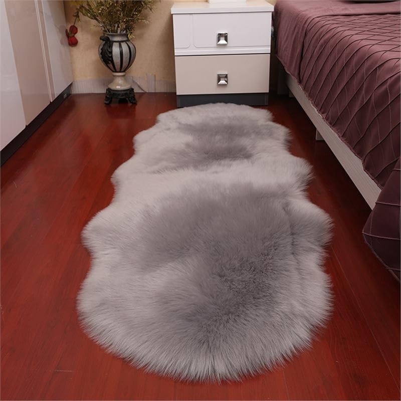 JhavexToy Alfombras de Lana de Imitación Alfombra Peludas Alfombras Artificiales Abrazan Colchones de Alfombra Dormitorio Sala de Estar Suave 40 × 60 cm - Gris
