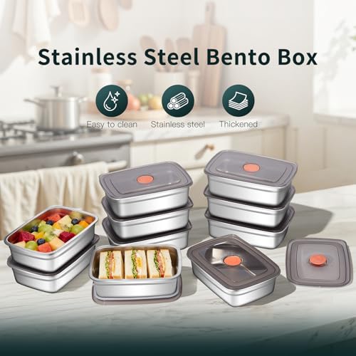 Image of GIUOIDUO 10 Pack Stainless Steel Food Storage Containers with Leak-Proof Lids, 37oz Reusable Metal Meal Prep Lunch Boxes, Stackable, Dishwasher Safe for Snacks, Fruits & On-the-Go Meals, BPA-Free