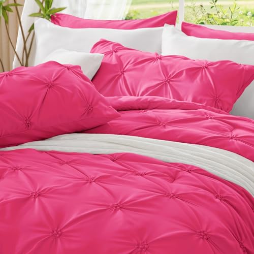 Image of BEDELITE Queen Comforter Set Hot Pink,Lightweight & Soft Comforter | Pintuck Boho Bedding, Warm & Cute Bed Set for All Season,With 2 Pillowcases