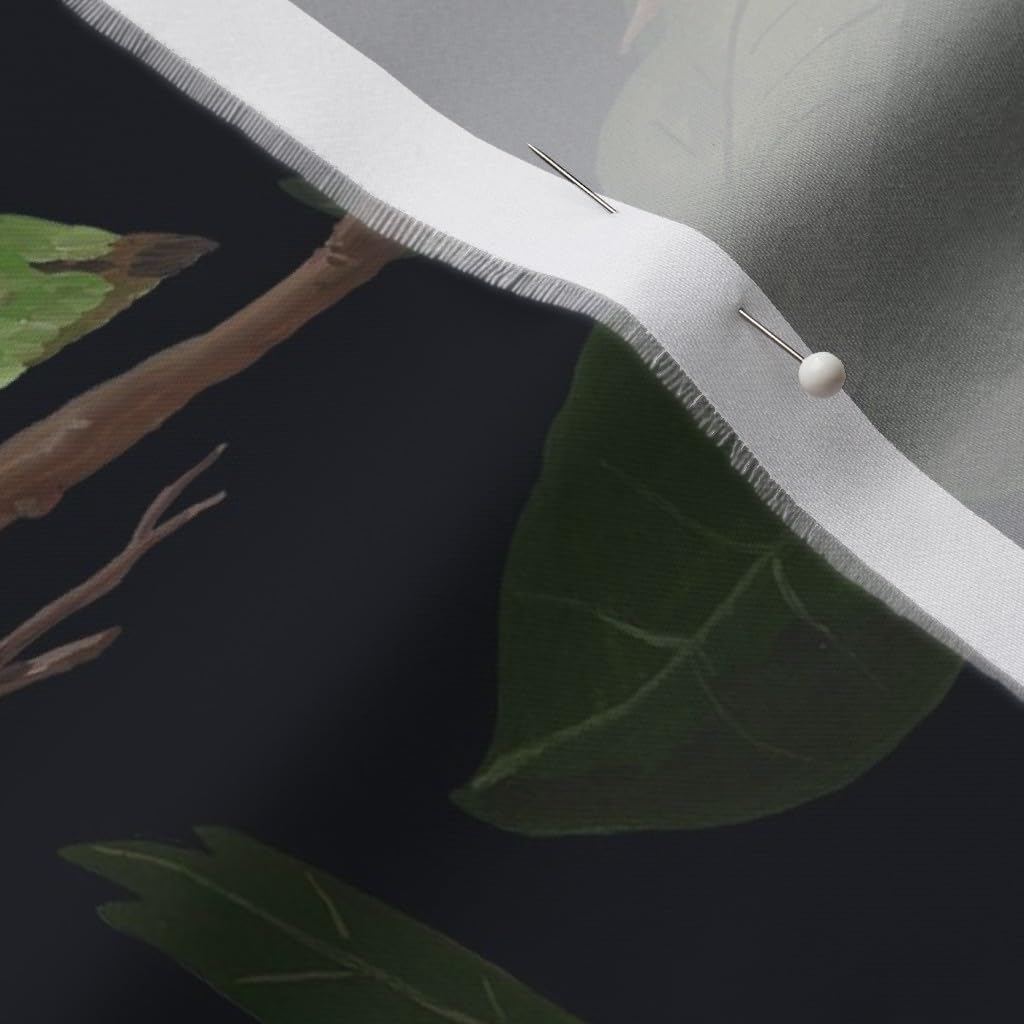 Spoonflower Fabric - Victorian Inspired Parrots Parakeets Dark Botanical Painted Birds Printed on Organic Cotton Sateen Fabric by The Yard - Sewing Quilting Apparel Home Decor