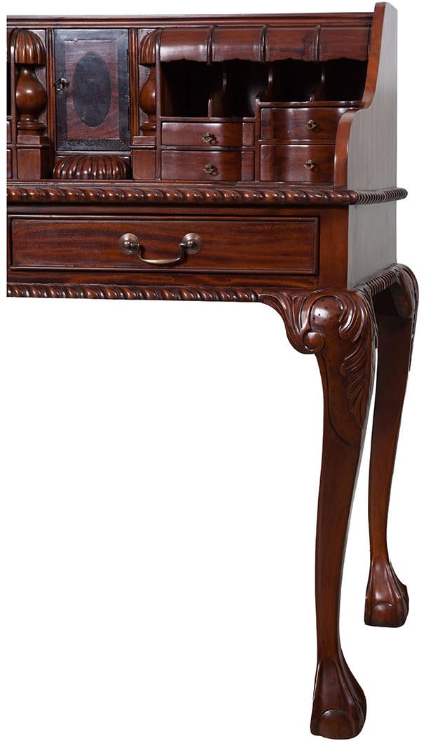 Biscottini Scrittoio in legno e pelle vintage 103x64x105 cm - Scrivania con cassetti - Scrittoio antico in legno - Scrivanie classiche per studio e camera da letto - Tavolo da lavoro per Computer