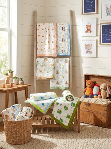 Image of DESYN 6 Layer Muslin Blanket for New Born & Kids| Swaddle Wrap| Bath Towel | 1 Pc | MIX PRINTS (110*110 cm)100% Cotton Multipurpose Ultra Soft Lightweight & Breathable Receiving Blanket