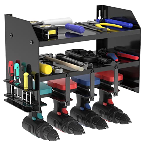 IMAYCC Rangement Mural d'outils Électriques Perceuse Organiseur Supports de Rangement en Métal Râteliers Muraux de Outils Étagère à Outils Murale Garage Atelier Abri de Jardin (Contenir 4 Perceuses) Cover