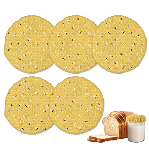 Flying Bees Sourdough Starter Jar Covers Reusable,Breathable Fabric Lids for Mason Jars,Wide Mouth and Regular Mouth(5 Pack)