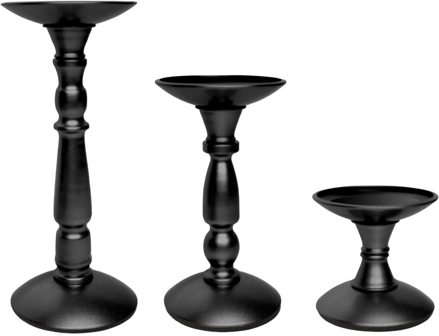 Black Tall Pillar Candle Holders Metal Large Candle Stand Set of 3 for Pillar Candles, Dining Table Centerpiece, Fireplace Matel, Living Room, Farmhouse Home Decor, Party