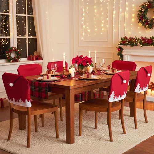 MSJGA 6 Pcs Christmas Chair Covers with Red Santa Claus
