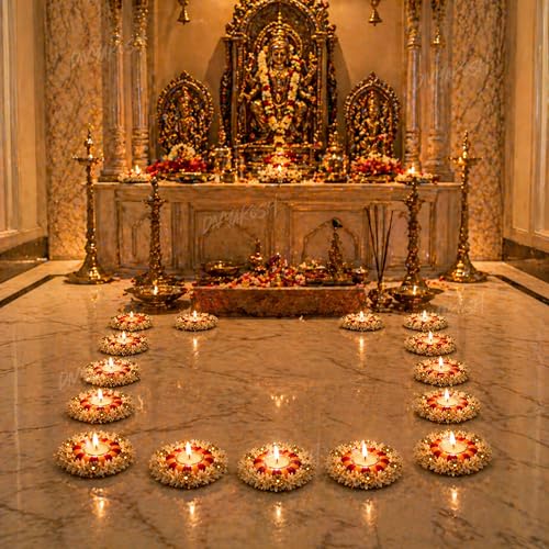Image of Divyakosh Gajra Theme Rangoli Mats for Stairs Decoration,Floor /Balcony /Living Room Decor, Set of 15, Decorative Diya,Diwali Gift Diya, Deepak, Candles, Home Decoration Tea Lights