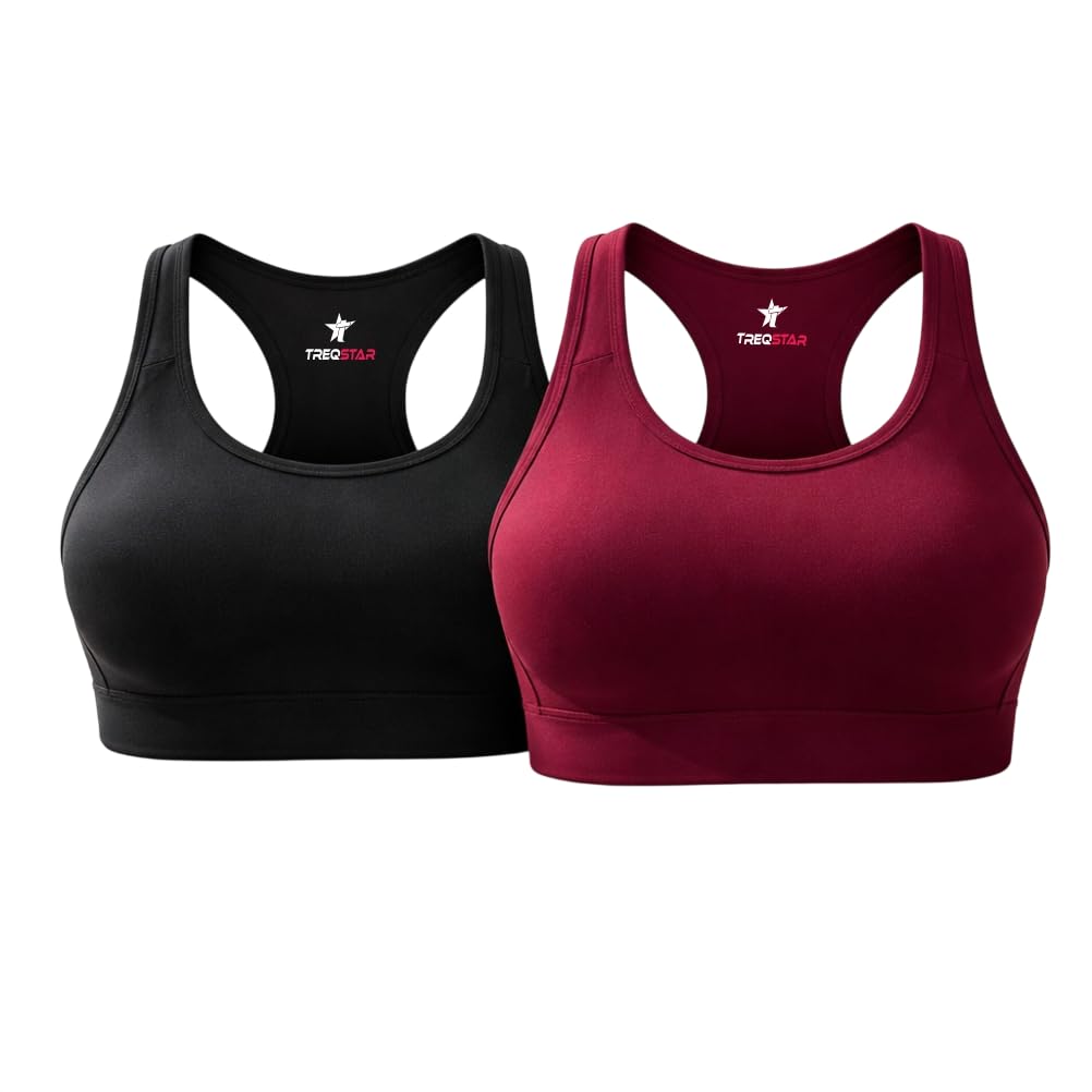 Combo Women's Cotton Medium Impact Sports Bra | Daily Use | Non-Wired, Non-Padded, Seamless Bra | Full Coverage Sports Bra Combo (Pack of 3)