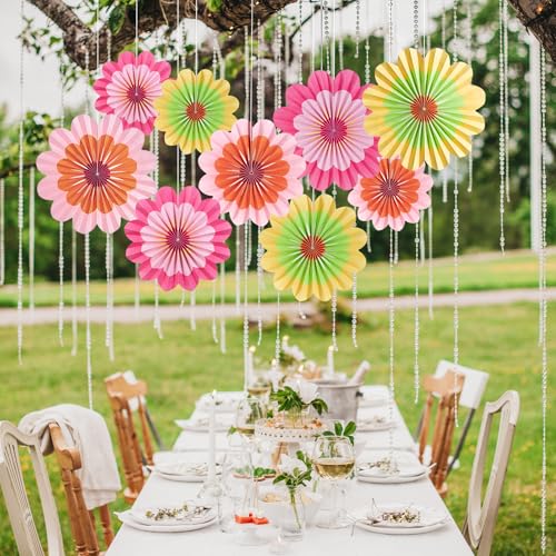 Image of SUNBEAUTY 9 Pcs Paper Flowers Fans Hot Orange and Hot Pink Party Spring Summer Decorations Tissue Paper Flowers Decorations for Girl Groovy Birthday Baby Shower Wedding Bachelorette Room Wall Hanging