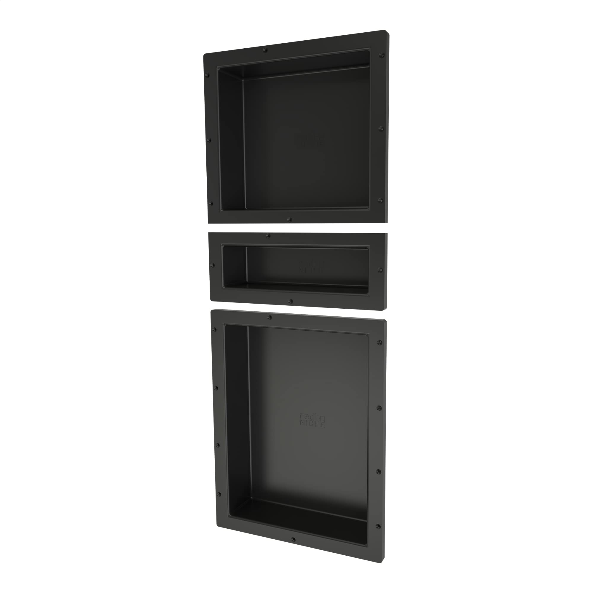 Redi Niche Triple Recessed Shower Shelf – Black, Three Shelves, 16-Inch x 40-Inch x 4-Inch