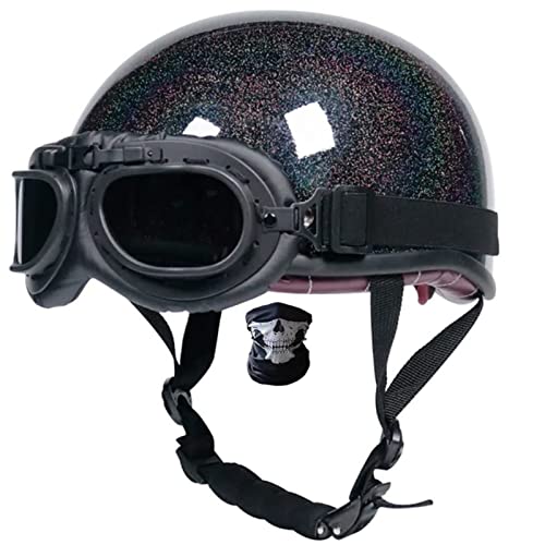 Vintage Motorcycle Half Helmets, Retro German Style Motorbike Half Helmet Adults Men and Women ECE/DOT Approved Motorcycle Half Helmet for Street Jet Style Moped Scooter D,XL