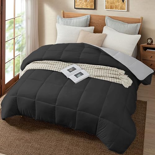Image of Quilt for All Season 150 GSM Comforter Duvet /Ac Blanket King Size Bed Soft Microfiber Lightweight (90 inch X106 inch Inches) - King Size Bed Comforter - Black /Silver Grey Color