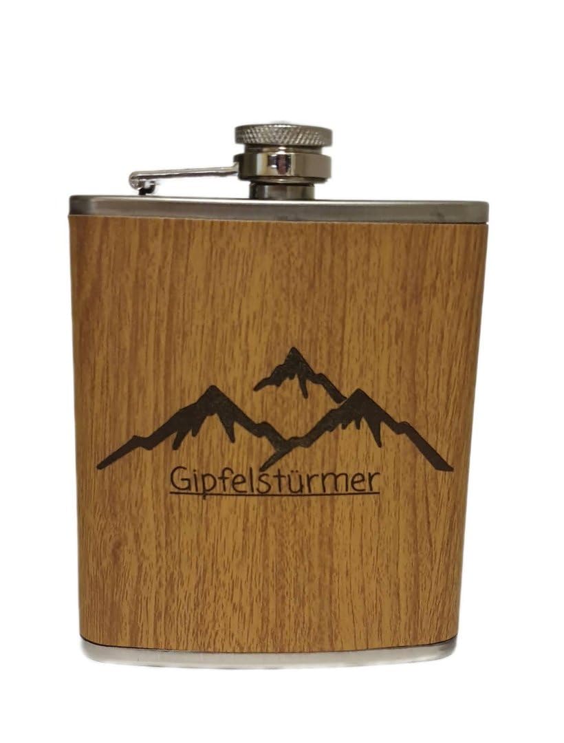 Outdoor Saxx® Fiaschetta in acciaio inox, design in pelle nobile, fiaschetta tascabile di alta qualità, tappo a vite da 260 ml, con imbuto di riempimento, in confezione regalo
