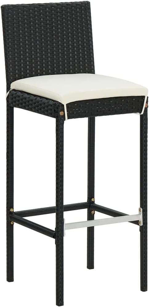 7 Piece Garden Bar Set with Solid Wood Bar Table and Rattan Bar Stools with Seat Cushions for Patio Backyard Balcony, Outdoor Bistro Set, Black Solid Wood Acacia and Poly Rattan,-482