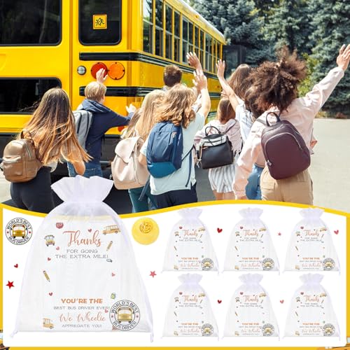 Image of Quelay 24 Sets Bus Driver Appreciation Gifts Includes Bus Driver Lapel Pin Brooches Thank You Card Organza Bags for Retirement Custodian Appreciation Gifts