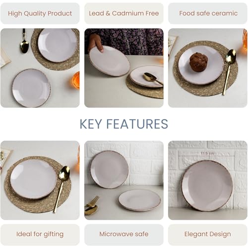 Image of The Earth Store Glossy Lavender Marble 7 Inch Ceramic Quarter Plates Set of 2 | Microwave & Dishwasher Safe Plate | Half Plate for Dessert, Snacks, Dinner | Snack Plates for Gifting, Daily Use