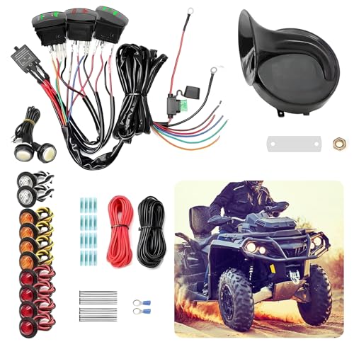 HSOKEW Universal ATV UTV SXS Turn Signal Kit, Street Legal Turn Signal Rocker Light 60DB 510HZ Horn for Polaris RZR Ranger Pioneer Can-Am Kawasaki Golf Cart Dune Buggy and 4x4 Project motorcycles