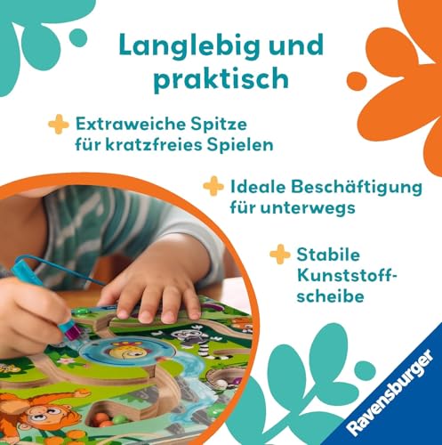 Ravensburger 4873 Play+ Magnetisches Holz-Labyrinth: Dschungel, schult Feinmotorik, Geschicklichkeit und Farberkennung, Reisebegleiter, pädagogisches Holzspielzeug für Kinder ab 18 Monaten