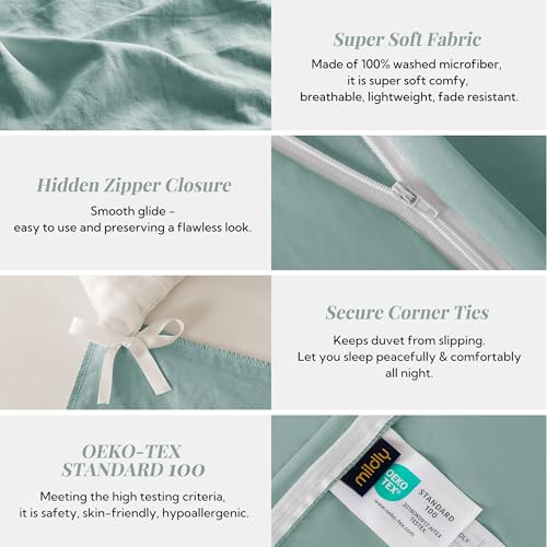 Image of MILDLY Duvet Cover 90 inchx98 inch Ultra Soft Comforter Cover Set 3pcs, Teal | Washed Microfiber Cotton-Like, Breathable Comfort, Hidden Zipper, Corner Ties, OEKO-TEX Certified, Fade Resistant
