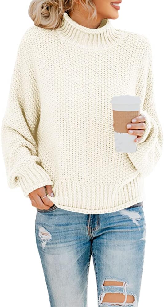 Womens Turtleneck Oversized Sweaters Batwing Long Sleeve Pullover Loose Chunky Knit Jumper