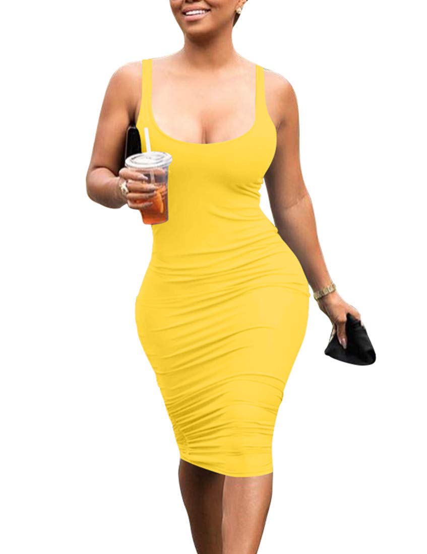 Mokoru Women's Casual Basic Pencil Tank Dress Sexy Sleeveless Bodycon Midi  Club Dress