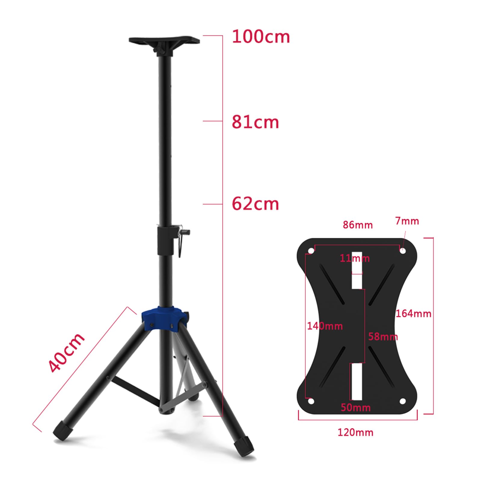 Supporto per Altoparlante Regolabile per Impieghi Gravosi Prestazioni Surround All'aperto, Supporto Treppiede Altoparlante Monitor da Studio con Base Triangolare in Metallo Rinforzato