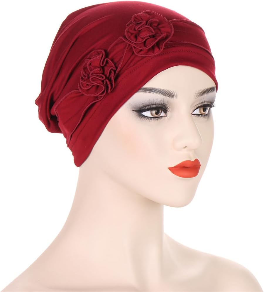 YYAOJHAO Flower Turban Hats for Women - Pre Tied Twist Solid Hedwrap Caps Chemo Cancer Headwear Headscarf Hair Loss Cover - Image 2