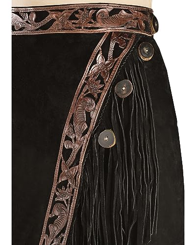 Women's Tooled and Fringe Sedona Suede Skirt - Sedona Blk2