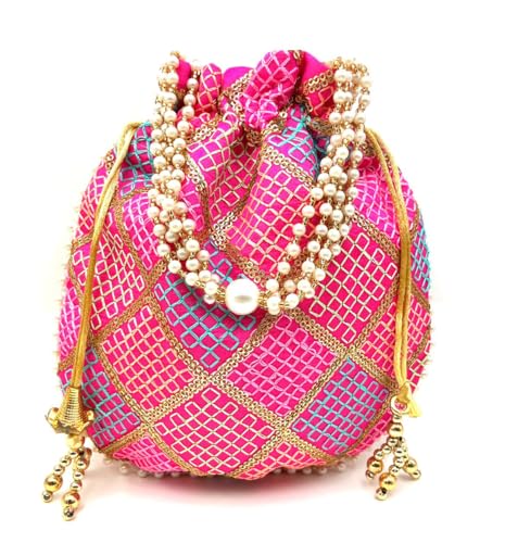 Image of BYRA Women Multi Color Thread Silk Potli Bag for Gift Purpose