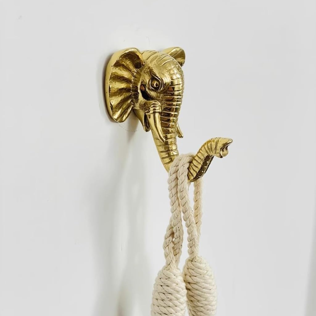 Curtain Tiebacks Brass Curtain Hook Curtain Holdbacks Drapery Hooks Wall Hooks Elephant Head Sculpture Decorative Hooks,Set of 2
