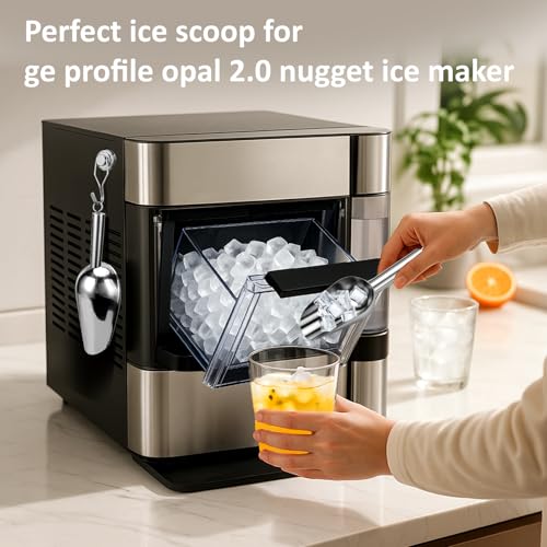 Image of Juome 3oz Stainless Steel Ice Scoop for Freezer with Magnetic Holder, Metal Ice Scoop for Ice Machine, Small Ice Cube Scooper for Freezer Bin for Ge Profile Opal 2.0 Nugget Ice Maker