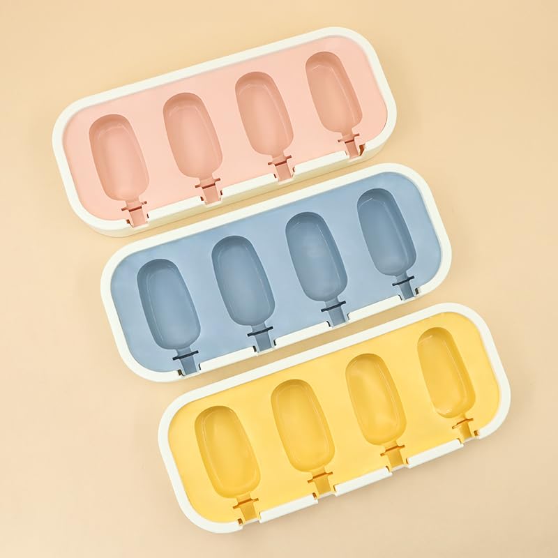 Image of Stackable Mini Silicone Ice Cream Maker, Ice Cream Mould Set Kulfi Moulds Set Popsicle Mould Silicone, Kulfi Maker Set Ice Cream Makers Ice Cream Moulds (Blue), 10 Cm