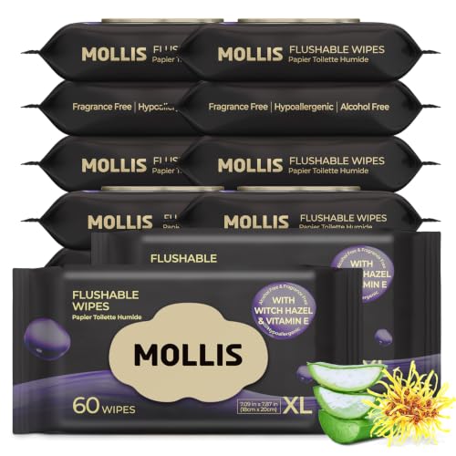 Image of MOLLIS Witch Hazel Flushable Wipes for Adults, Extra Large, 720 Count
