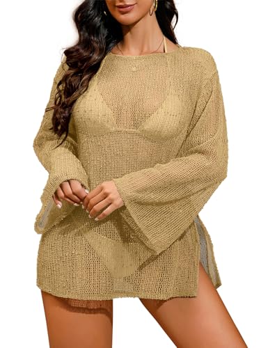 Image of Lilosy Sexy Crochet Sheer Kaftan Caftan Beach Dress Bathing Suit Swim Coverup Summer Vacation Outfits One Piece