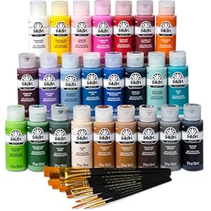 FolkArt 99445 24 Bottle Acrylic Craft Paint Set with 10 Pack of Brushes, 2oz, Colors May Vary