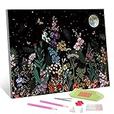 TISHIRON Floral Plants Diamond Painting, Galaxy Moon Stars Diamond Painting Kits, Vintage Boho Flowe