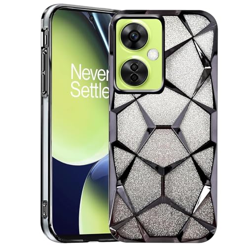 Image of Stylish Gradient Glitter Clear Case for OnePlus Nord CE 3 Lite 5G Luxury Electroplated 3D Cube, Diamond Bling Shiny Soft TPU Clear Shockproof Women & Teen Girls Protective Phone Cover (Black)