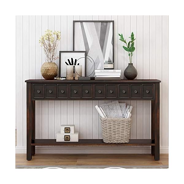 RITSU Farmhouse 60" Long Console Antique Different Size Drawers and Bottom Shelf, Narrow Storage Solid Wood Sofa Table for Entryway Hallway Living Room,Black