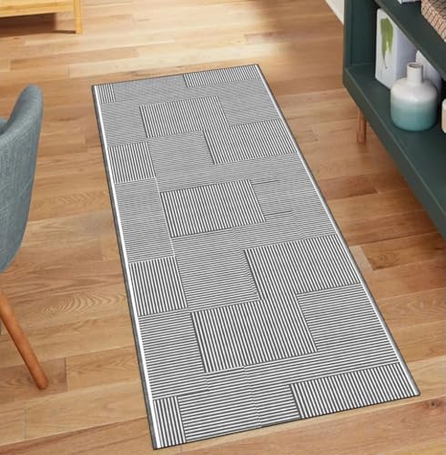 Alfombra de pasillo gris oscuro a rayas de 100 x 250 cm, lavable y antideslizante 2
